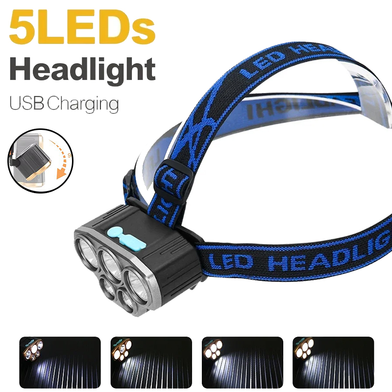 Running Headlamp - Rechargeable 5 LED Headlight Ultra Bright